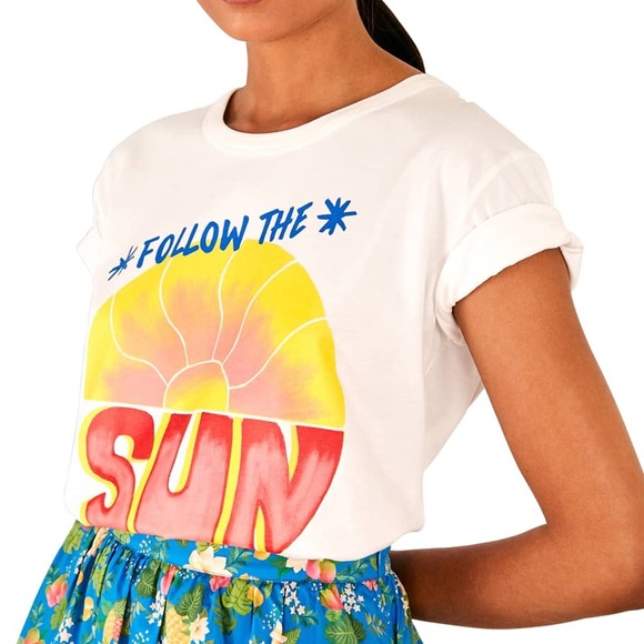 FARM Rio Anthropologie Follow The Sun White Graphic Tee - Picture 3 of 11
